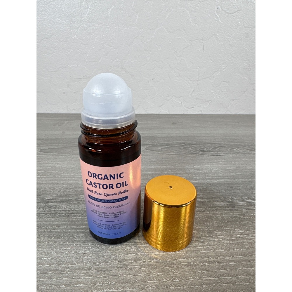 Organic Castor Oil with Rose Quartz Roller 50ml Cold Pressed Hexane Free Oil